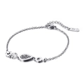 Bracciale in acciaio al titanio argento con zircone bianco, ciondolo G e goccia - Argento