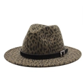 Detail of leopard print wool jazz hat with a black leather band and silver buckle - M (56-58cm) / Army Green