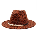 Macro detail of wool fedora hat featuring leopard print and pearl-embellished band - One Size / Orange Red