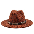 Classic leopard print fedora hat with a black leather decorative band and metal buckle - Orange Red Leopard