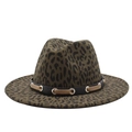 Vintage dark green leopard print wool fedora hat with black leather decorative band - Army Green Leopard