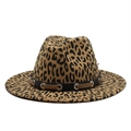 Classic leopard print wool fedora hat with black leather band and metal ring buckle - Light Orange Leopard