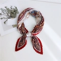 Vintage pleated square scarf featuring classic red and gold chain floral print designs - Stirrup Red Pink Frame
