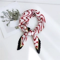 Pleated square scarf with red and white wave pattern and contrasting color borders - Wave Black Border
