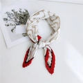 Pleated narrow scarf in cream and light brown stripes with vibrant red pointed ends - Wave Red Border
