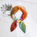 Pleated square scarf featuring a vibrant rainbow gradient design for women - Gradient Orange Green