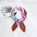 Pleated gradient square silk scarf featuring pastel tones and classic chain pattern - Chain Frame Orange Border