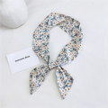 Floral print narrow silk scarf in cream beige with delicate orange and white blossoms - Five-petal Small Flower Beige