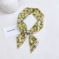 Floral cotton linen scarf in grass green with white flower patterns for hair and wrist - Five-petal Small Flower Yellow