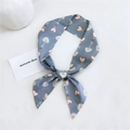 Blue-grey Twilly neck scarf with elegant pink and white heart patterns for women - Heart to Heart Gray