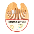 Set de 12 pinceaux d'artiste avec poils en nylon et palette en bois sur fond blanc - Lot de 12 Crins de Cheval