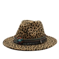 Classic leopard print felt fedora hat featuring ethnic style beaded band and turquoise accent - M(56-59CM) / Light Orange