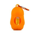 Portable orange paw-shaped pet waste bag dispenser with metal carabiner clip - Yellow