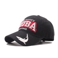 Detail of shark embroidery and 3D CUBA lettering on black cotton baseball cap - CUBA Shark Embroidery Style / Black