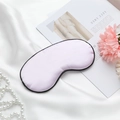 Adjustable light pink silk sleep mask with black piping on white silk background - Adjustable Buckle Paper Card Packaging / Light Purple