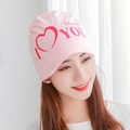 Pink cotton maternity beanie with Honey and I Love You red heart print for women - Heart / Pink
