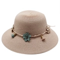 Cappello di paglia pieghevole con fiori rosa e verdi per donna, ideale per l'estate e il mare - Bambini (52-54cm) / Rosa
