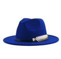 Classico cappello fedora in lana blu reale con cinturino in pelle nera e fibbia d'oro - M(56-58cm) / Blu