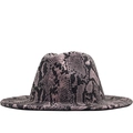 Cappello fedora in lana con stampa serpente rosa e nero con tesa larga e piatta - M (56-58cm) / Pelle di serpente rosa