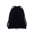 Small black velvet drawstring storage pouch with soft texture on white background - Black Poly-Cotton