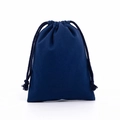 Compact blue velvet drawstring pouch for jewelry storage with premium suede texture - Navy Blue Cotton