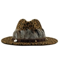 Cappello fedora leopardato da donna in lana con piume e nastro bohémien - M(56-58cm) / Cachi