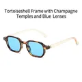 Retro sunglasses with tortoiseshell frame, champagne temples and bright blue lenses - Tortoiseshell Frame Champagne Temple Blue Lens