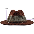 Cappello fedora in lana rosso mattone con stampa leopardata, piume e perline decor - M(56-58cm) / Borgogna