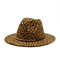 Klassischer Fedora-Hut aus Wollfilz mit Leopardenmuster und goldenem Metallband - M(56-59CM) / Dunkelorange