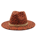 Orange leopard print wool fedora hat with gold beaded decorative band for women - M(56-59CM) / Orange Red