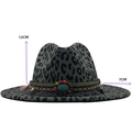 Grey leopard print fedora hat with turquoise bead and fringe detail, 12cm high and 7cm brim - Dark Gray