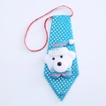 Blue sequin Christmas tie for children featuring a 3D plush bear head and white dots - Luminous Bear / Blue