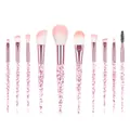 10-delige make-up borstelset met roze glitterhandvatten en gradiënt borstels - 10 stuks - Transparante glitterset