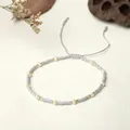 Handmade Miyuki bead bracelet with freshwater pearls and gray woven cord adjustable strap - Dark Gray Style (BR0316)