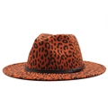 Leopard print orange wool fedora hat with black leather band for women and men - Orange Red