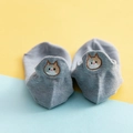 Women's low cut gray cotton socks featuring cute 3D cat embroidery on the heel - One Size / Blue Gold