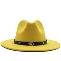 Cappello fedora in feltro giallo a tesa larga con cintura nera decorata con scorpione - M(56-58cm) / Giallo