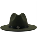 Cappello fedora in lana verde scuro con nastro nero e fibbia a scorpione in metallo - M(56-58cm) / Verde