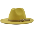Cappello fedora classico in feltro giallo con fascia in pelle marrone e fibbia oro - M(56-58cm) / Giallo
