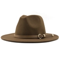 Brauner Wollhut Fedora mit elegantem braunem Ledergürtel und goldener Schnalle - M (56-58cm) / Khaki