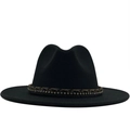 Elegant black fedora hat with braided leather and rhinestone band for women - Black