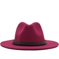 Elegant rose red wool fedora hat with a diamond studded braided leather band - Rose Red