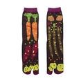 Japanese style jacquard split-toe tabi socks with colorful vegetable patterns on dark brown - 35-41 / Brown Carrot