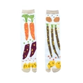 Detail of cotton Tabi socks featuring colorful carrot and vegetable jacquard patterns - 35-41 / White Carrot