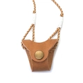Handcrafted brown leather glasses holder with braided cord and bronze metal button buckle - Brown + Braided Rope
