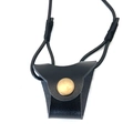 Handmade woven leather sunglasses strap with black mini pouch and gold metal ring buckle - Black + Round Rope