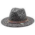 Gray leopard print fedora hat with turquoise pendant and boho shell trim detailing - M (56-59cm) / Dark Gray