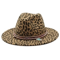 Detail of leopard print fedora with colorful braided band and turquoise bead accents - M (56-59cm) / Light Orange