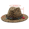 Sombrero Fedora de leopardo a la moda con banda étnica de cuentas y borlas rojas - M (56-59cm) / Naranja Claro