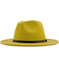 Classic bright yellow wool felt fedora hat with wide brim and black studded band - M(56-58cm) / Yellow